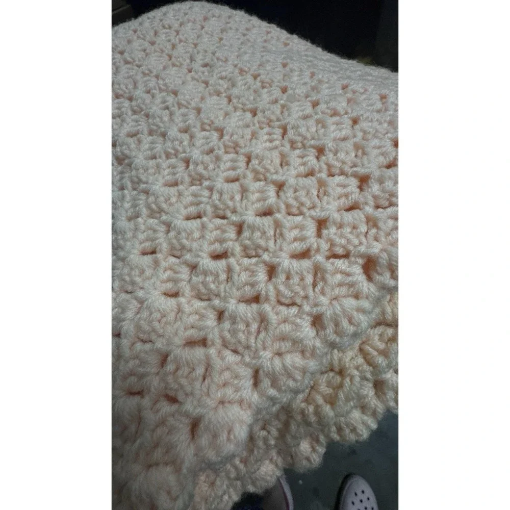 VTG Handmade Peach Crocheted Bedspread Coverlet 72x70 Peach Not Pink